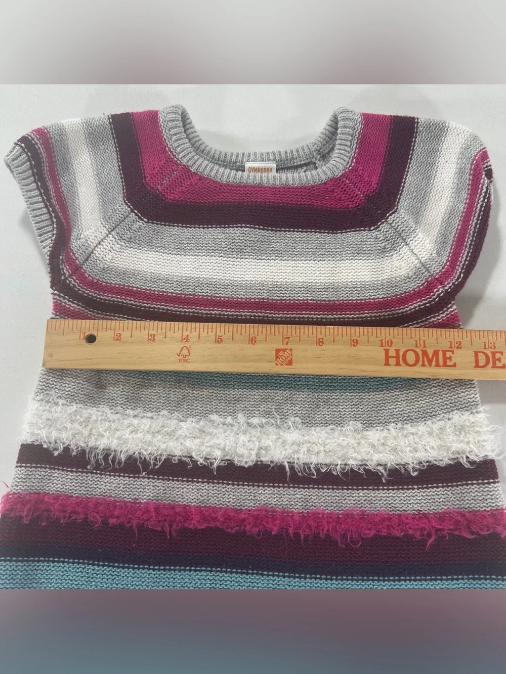 Gymboree Girls Sweater Dress Size 8 Striped Fuzzy Knit Pink Blue Cap Sleeve